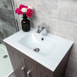 Plum&clay Novela Dark Wood Floor Standing Vanity Unit With Glass Basin Bathroom Furniture (W)600mm - thumbnail 3