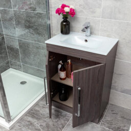 Plum&clay Novela Dark Wood Floor Standing Vanity Unit With Glass Basin Bathroom Furniture (W)600mm - thumbnail 2
