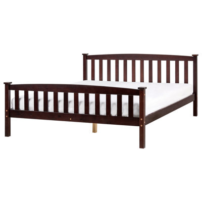 Beliani Bed Pine Wood Giverny 160 X 200 Cm (Eu King Size) Dark Brown - image 1