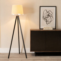 Valuelights Barbro Black Tripod Floor Lamp With White Trim Scallop Shade