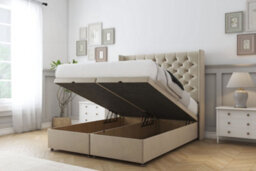 "Comfort Selena Almond Coniston Ottoman Bed Base With 54"" Wingback Headboard 4'6 Double" - thumbnail 2