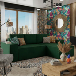 Malaga L Shaped Mdf Corner Sofa Bed With Storage Dl Pull Out Seat Loose Back Cushions 279X94X181 Green Right - thumbnail 2