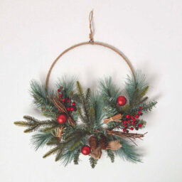 Homescapes Round Metal Hoop Traditional Christmas Wreath - thumbnail 1