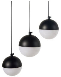 Wyld And Coco Novalux Pendant Lamp - Matte Black Aluminium, 3 Integrated Led Lights, Round Opal Shade, Adjustable Height - thumbnail 1