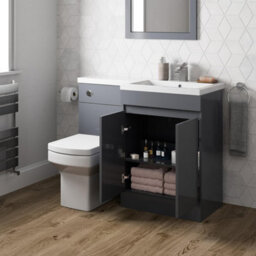 Affine Bathroom Vanity Unit Basin 1100 mm Toilet Combined Furniture Right Hand Rh Grey - thumbnail 3