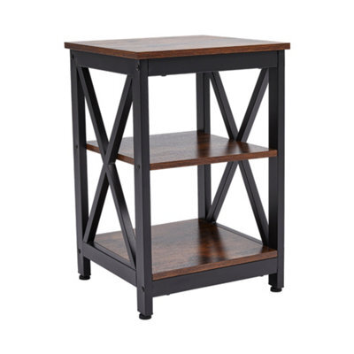 Living And Home Vintage Wooden Bedside Table Side Table With 2 Tier Storage Shelf - image 1