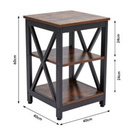 Living And Home Vintage Wooden Bedside Table Side Table With 2 Tier Storage Shelf - thumbnail 6