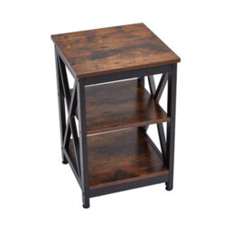 Living And Home Vintage Wooden Bedside Table Side Table With 2 Tier Storage Shelf - thumbnail 4