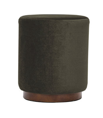 Nordlys Brown Velvet Pouf With Wooden Base Vintage Style Living Room - image 1