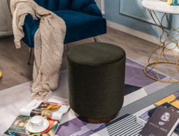 Nordlys Brown Velvet Pouf With Wooden Base Vintage Style Living Room - thumbnail 4