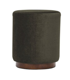Nordlys Brown Velvet Pouf With Wooden Base Vintage Style Living Room - thumbnail 2