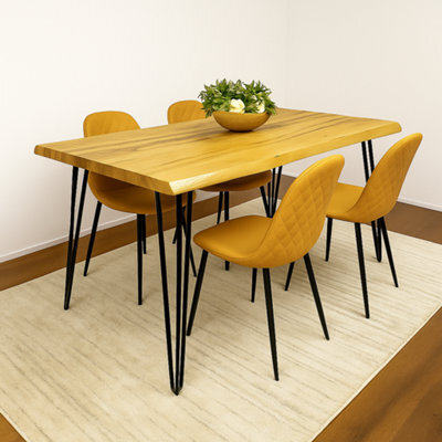 Kosy Koala Modern Dining Table Set With 4 Mustard Gem Pattern Chairs Dining Room Furniture - image 1
