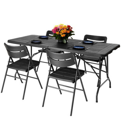 Novecrafto 6Ft Folding Table & 4 Folding Chairs Set - Heavy-Duty Black Hdpe, Steel Frames Camping Table & Chairs For Indoor/outdoor Use - image 1