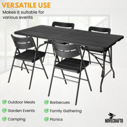 Novecrafto 6Ft Folding Table & 4 Folding Chairs Set - Heavy-Duty Black Hdpe, Steel Frames Camping Table & Chairs For Indoor/outdoor Use - thumbnail 6