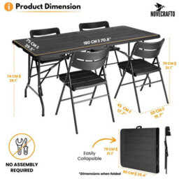 Novecrafto 6Ft Folding Table & 4 Folding Chairs Set - Heavy-Duty Black Hdpe, Steel Frames Camping Table & Chairs For Indoor/outdoor Use - thumbnail 4