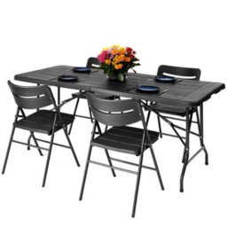 Novecrafto 6Ft Folding Table & 4 Folding Chairs Set - Heavy-Duty Black Hdpe, Steel Frames Camping Table & Chairs For Indoor/outdoor Use - thumbnail 1