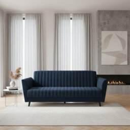 Vinti 3 Seater Fabric Sofa Bed With Storage Compartment Fold Out Sleeping Function Modern Living Room Design Blue