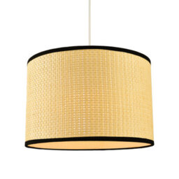 Happy Homewares Thin Strapped Rattan Drum Lamp Shade With Black Cotton Fabric Trims - thumbnail 2