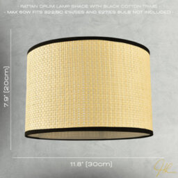 Happy Homewares Thin Strapped Rattan Drum Lamp Shade With Black Cotton Fabric Trims - thumbnail 7