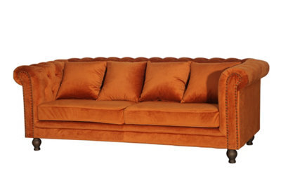 Velvet 3-Seat Sofa Rusty Orange 3 Seater Sofa, D88Xw217Xh80Cm Seat Height 43Cm - image 1