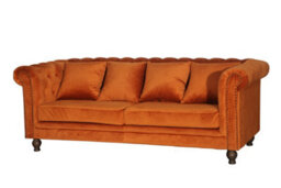 Velvet 3-Seat Sofa Rusty Orange 3 Seater Sofa, D88Xw217Xh80Cm Seat Height 43Cm