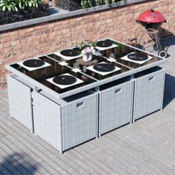 Lassic Vida Designs 10 Seater Rattan Garden Bistro Set With Outdoor Table, Chairs, Stool And Cover, Grey - thumbnail 3
