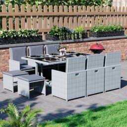 Lassic Vida Designs 10 Seater Rattan Garden Bistro Set With Outdoor Table, Chairs, Stool And Cover, Grey - thumbnail 1