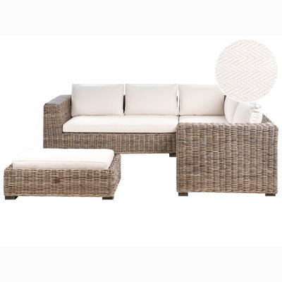 Beliani Garden Corner Sofa With Ottoman 5 Seater Rinella Rattan Grey - image 1