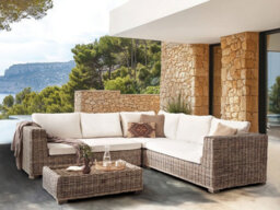 Beliani Garden Corner Sofa With Ottoman 5 Seater Rinella Rattan Grey - thumbnail 2