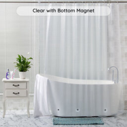 Neel Blue Peva Shower Curtains With Transparent Shower Curtain Liner Mould & Mildew Resistant With 12 Curtain Hook