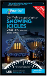 Premier Snowing Icicles Outdoor Christmas Fairy Lights & Timer - Blue White - 240 Led's - thumbnail 2
