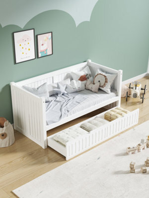 Home Treats Single Day Bed With Pocket Sprung Mattress For Kids White Wooden Childrens Bed With Drawer - image 1