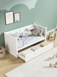 Home Treats Single Day Bed With Pocket Sprung Mattress For Kids White Wooden Childrens Bed With Drawer - thumbnail 1