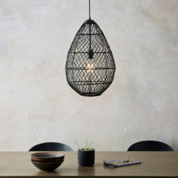 Luminosa Lighting Luminosa Pimva Wire Frame Pendant Ceiling Light Black Rattan, Matt Black, 1X E27 - thumbnail 3