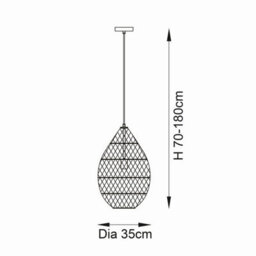 Luminosa Lighting Luminosa Pimva Wire Frame Pendant Ceiling Light Black Rattan, Matt Black, 1X E27 - thumbnail 6