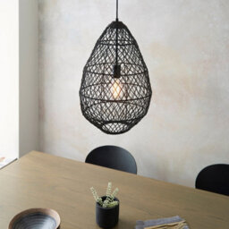 Luminosa Lighting Luminosa Pimva Wire Frame Pendant Ceiling Light Black Rattan, Matt Black, 1X E27 - thumbnail 5