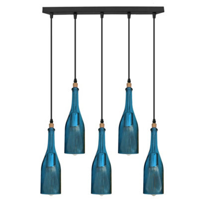 Cabernet Merlot Glass Wine Bottle 5 Cord Ceiling Hanging Pendant Light Lamp Bar Kitchen Cluster Light - image 1