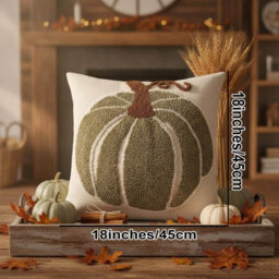 Amorly 2Pack Green Pumpkin Pillowcases, 45Cm Visual Effect Cushion Covers, Halloween & Thanksgiving Ornament, No Inserts, Couch Decor - thumbnail 3