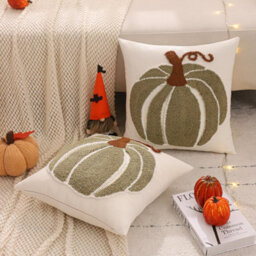 Amorly 2Pack Green Pumpkin Pillowcases, 45Cm Visual Effect Cushion Covers, Halloween & Thanksgiving Ornament, No Inserts, Couch Decor - thumbnail 9