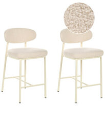 Wyld And Coco Boucle Bar Chairs Set Of 2 Armless With Powder-Coated Iron Legs Light Beige - thumbnail 3
