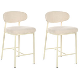 Wyld And Coco Boucle Bar Chairs Set Of 2 Armless With Powder-Coated Iron Legs Light Beige - thumbnail 4