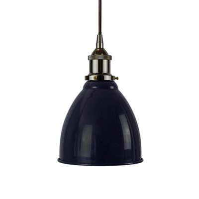 Navy Blue Classic Small Pantry Metal Painted Dome Pendant Light With Black Nickel Lamp Holder And Black Round Cable - Se Home