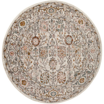 Livabliss Round Ankara-Vintage Pink Grey Traditional Boho Living Dining Bedroom Rug 200 X 200 Cm Easy Care, Non Shedding - image 1