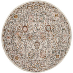 Livabliss Round Ankara-Vintage Pink Grey Traditional Boho Living Dining Bedroom Rug 200 X 200 Cm Easy Care, Non Shedding
