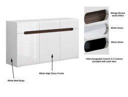 Impact Furniture Sideboard Cabinet Dresser Storage Unit With Doors Drawers White High Gloss Azteca - thumbnail 2