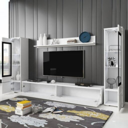 Vera Ii Modern Wotan Living Room Wall Unit Storage System With White Gloss Fronts And Led Lights - thumbnail 3