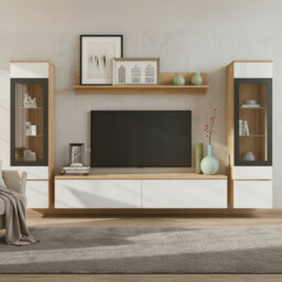 Vera Ii Modern Wotan Living Room Wall Unit Storage System With White Gloss Fronts And Led Lights - thumbnail 1