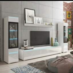 Vera Ii Modern Wotan Living Room Wall Unit Storage System With White Gloss Fronts And Led Lights - thumbnail 5