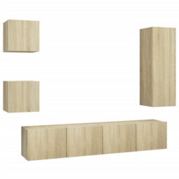 Berkfield 5 Piece Tv Cabinet Sets Sonoma Oak Engineered Wood - thumbnail 2