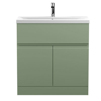 Hudson Reed Urban Satin Green Floor Standing 2 Door 1 Drawer Vanity Unit And Basin With Silent Close, 850 X 810 X 390 - image 1